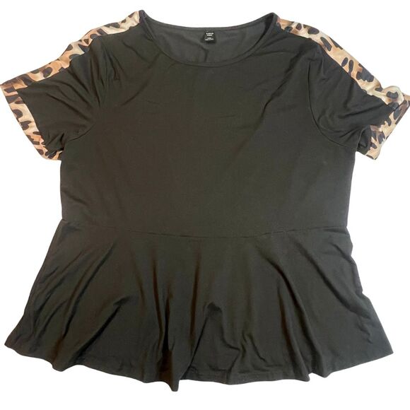 SHEIN Blouse Womens 4XL Black Leopard Print Dressy Peplum Fairygoth Preppy Top - Picture 1 of 8